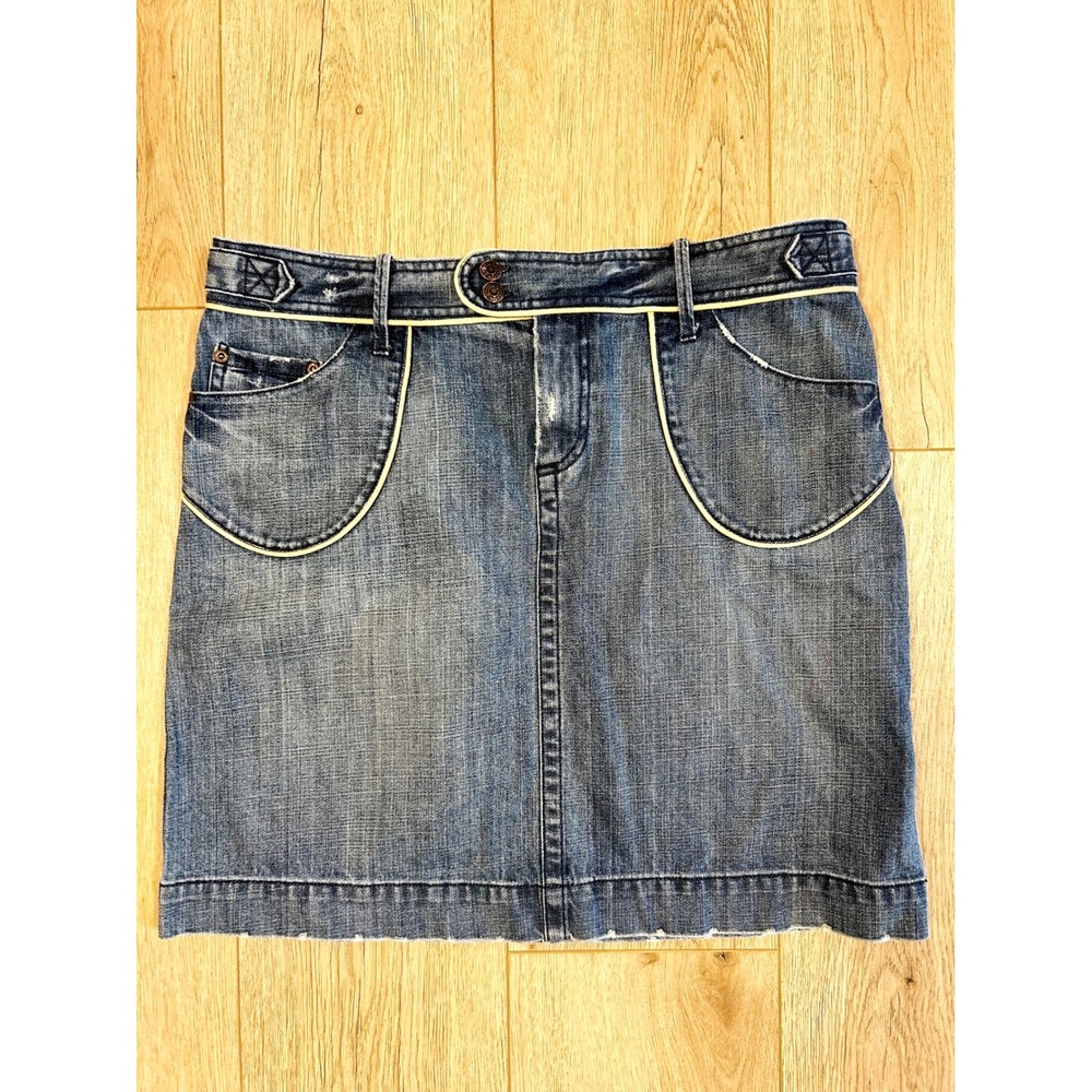 Y2K Old Navy Vintage 2006 Denim Mini Skirt Blue Cotton Piping Womens 10 395743